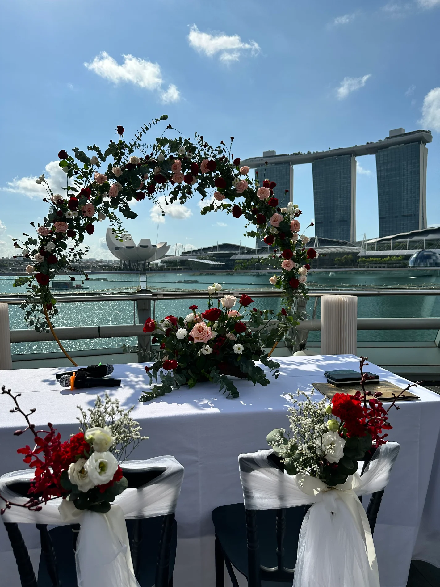 Waterfront ceremony flowers